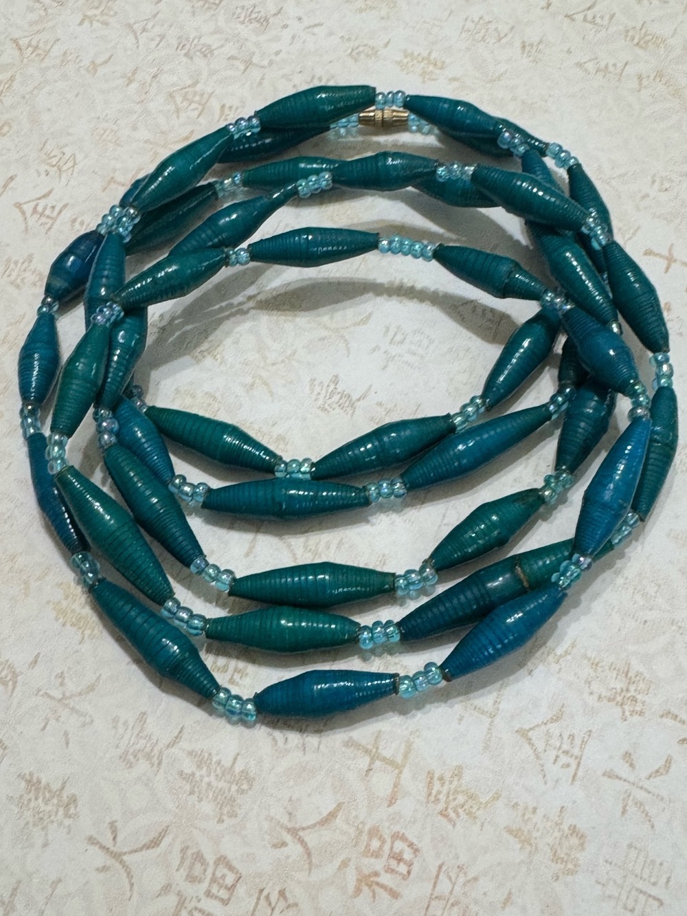 VINTAGE ROLLED PAPER BEADS NECKLACE EXTRA LONG